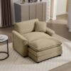 Stylish Corduroy Single Chair Deep Seat Sofa With Footstool And Pillow For Living Room And Bedroom - Tan - Image 4