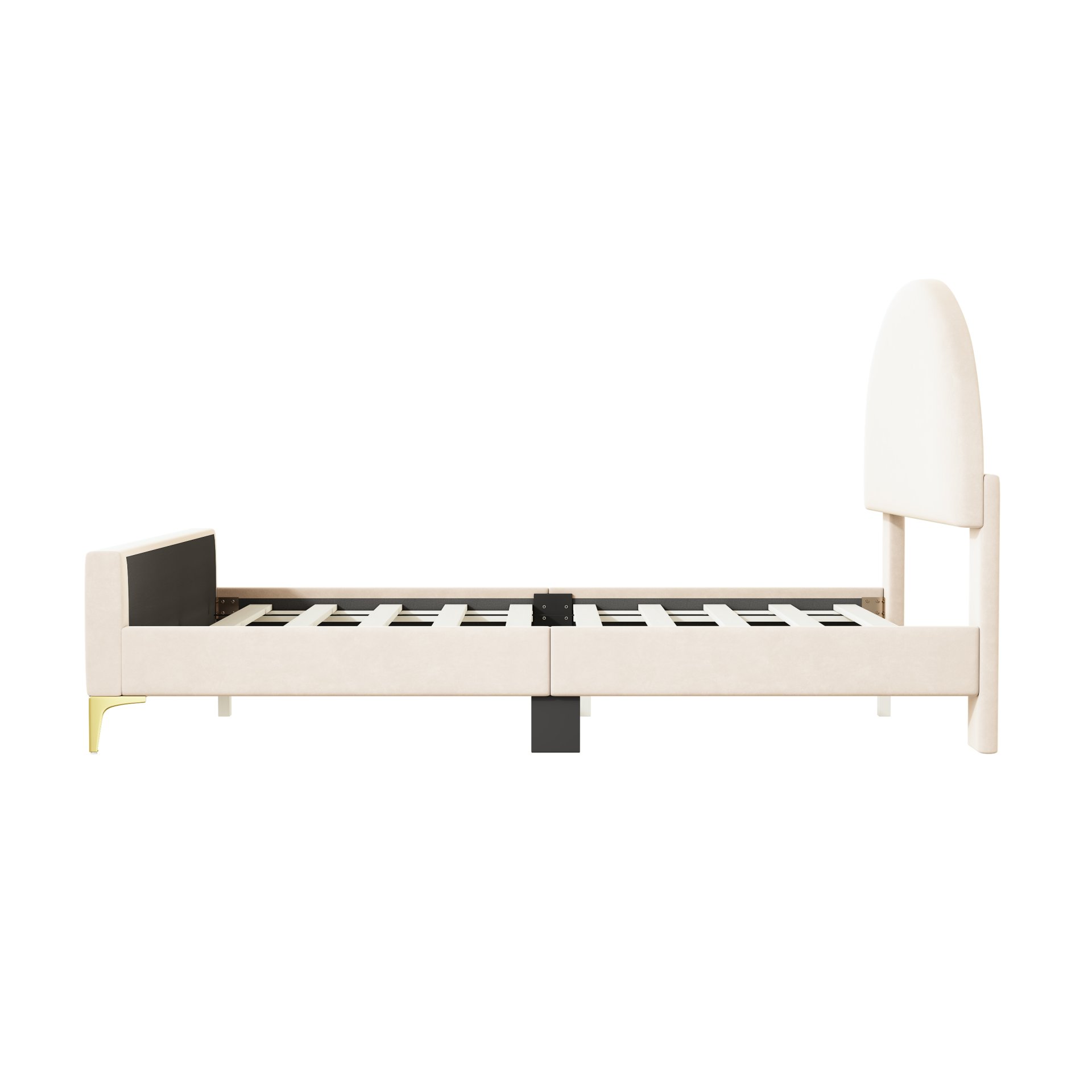 Full Size Upholstered Platform Bed With Classic Semi-Circle Shaped Headboard And Mental Legs - Beige - Image 7