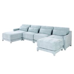 Elegant Four Seater Sofa With Movable Ottoman And Lumbar Pillow Chenille With Frame - Sky Blue