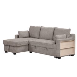 Pull Out Sleeper Sofa L-Shaped Couch Convertible Sofa Bed With Storage Chaise, Storage Racks And USB Ports - Light Brown
