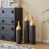 Elegant Floor Vase Set Metal Decorative Vases 3 Piece Set For Floral Display, Wedding & Gift Decor - Gold / Black - Image 11