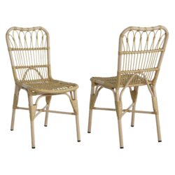 Outdoor Wicker Patio Dining Chairs (Set of 2) With Durable Iron Frame Rattan Weave - Natural