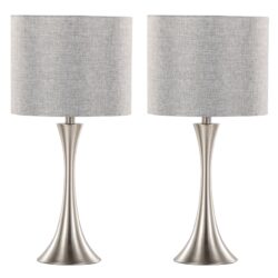 Lenuxe - Contemporary Table Lamp (Set of 2) - Polished Nickel / Gray / Silver Metallic