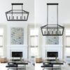 5 Light Farmhouse Kitchen Island Lighting, 5 Light Industrial Linear Chandelier For Dining Room Metal Hanging Pendant Light Fixture For Bedroom Living Room Hallway Conference Room - Matte Black - Image 8