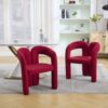 Contemporary Upholstered Accent / Dining Chair (Set of 2) Teddy Velvet Fabric With Sturdy Steel Frame - Red - Image 4