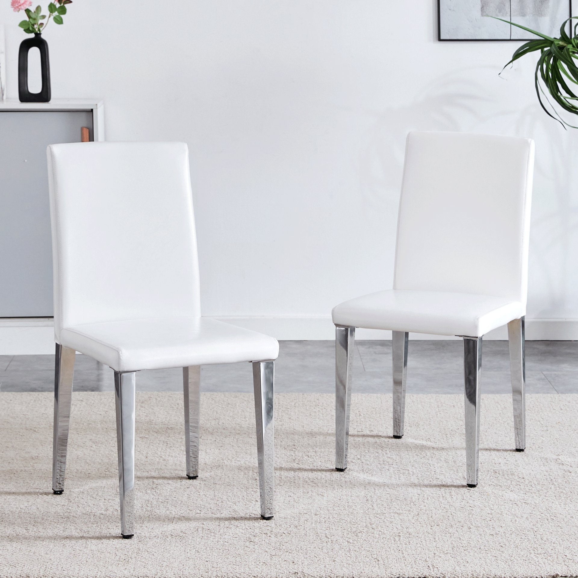 (Set of 4) Backrest Chairs With Silver Metal Legs The Perfect Combination, Suitable For Minimalist And Modern Home Styles - White / Silver - Image 7