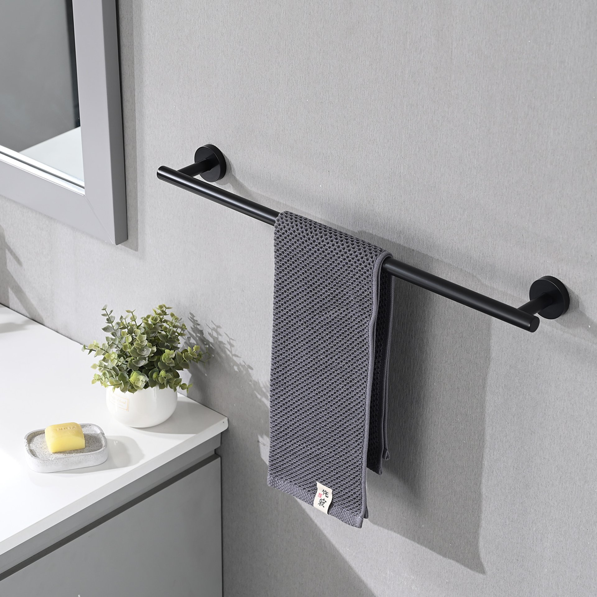 Bathroom Hardware Set Stainless Steel With Towel Bar, Paper Holder, And Hooks - Matte Black - Image 2