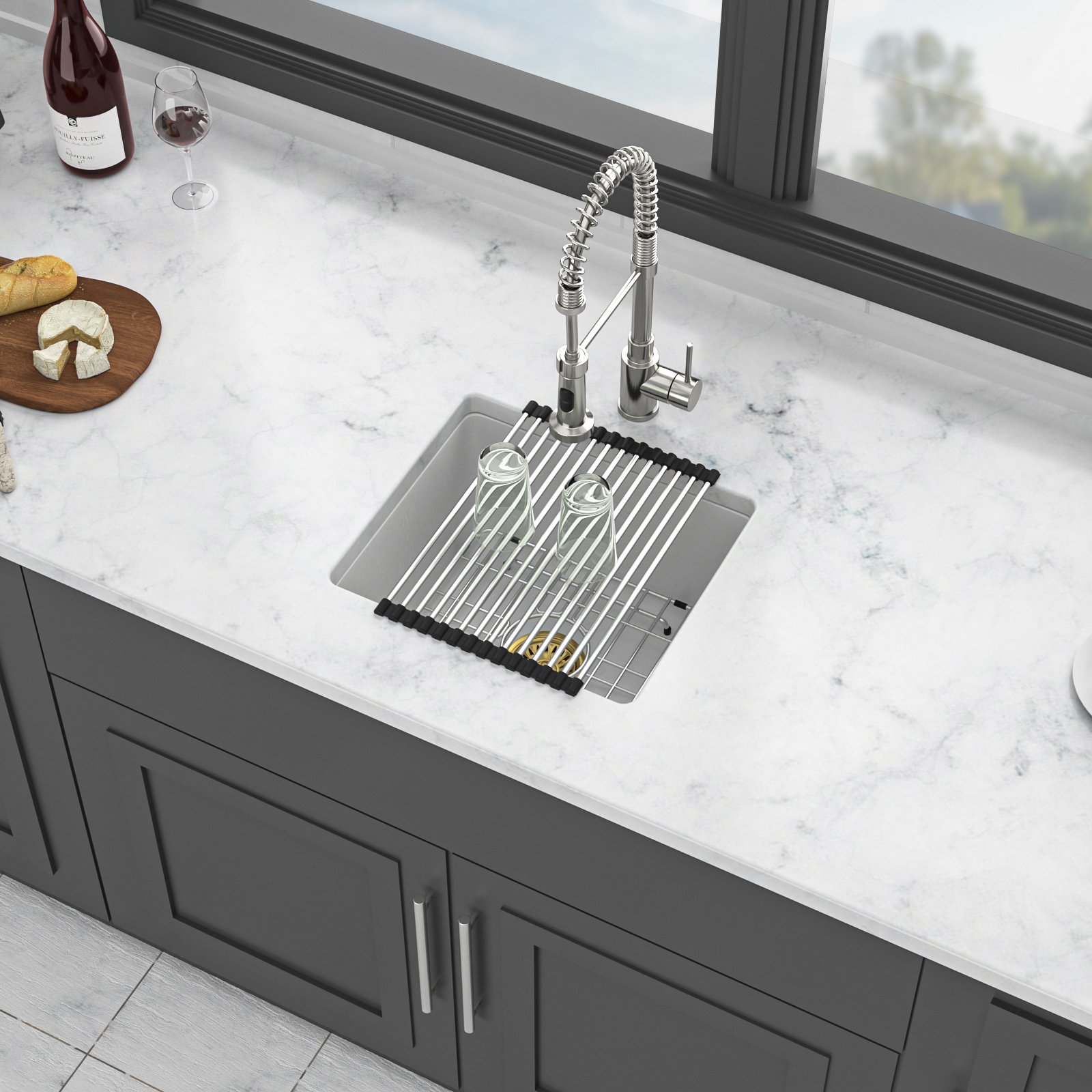17.71" X 15.74" Elegant Quartz Kitchen Sink Undermount Granite Composite - White - Image 2