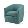 Swivel Chair With Foam Cushion And Pewter Nailhead Trim Upholstery, Solid Wood Frame - Green - Image 3