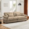 Modern Velvet 2 Seater Sofa & Bolstered Armrests And Pillows - Camel - Image 5
