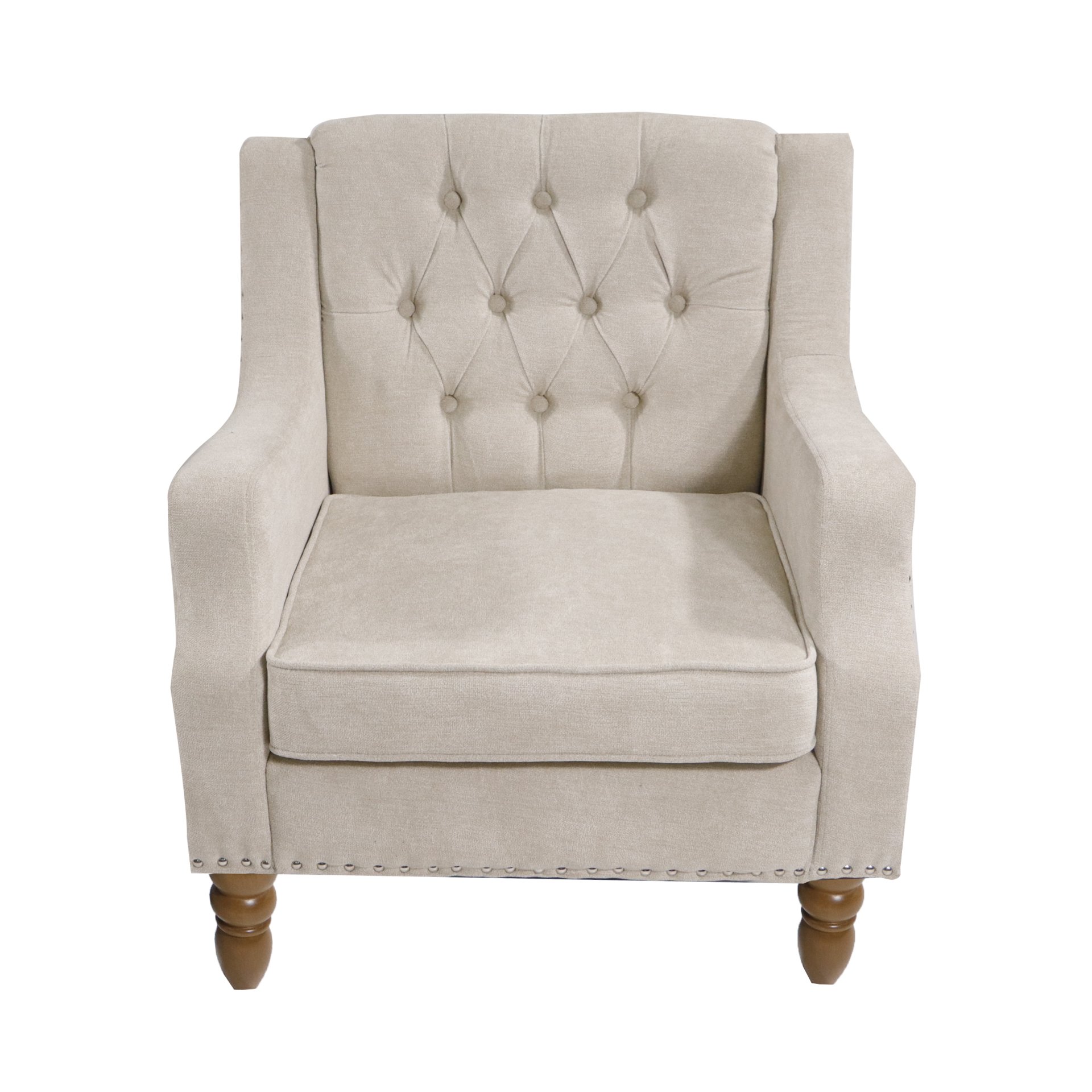 Accent Chair, Living Room Chair, Footrest Chair Set With Vintage Brass Studs, Button Tufted Upholstered Armchair For Living Room, Comfy Reading Chair For Bedroom, Reception Room - Beige - Image 11