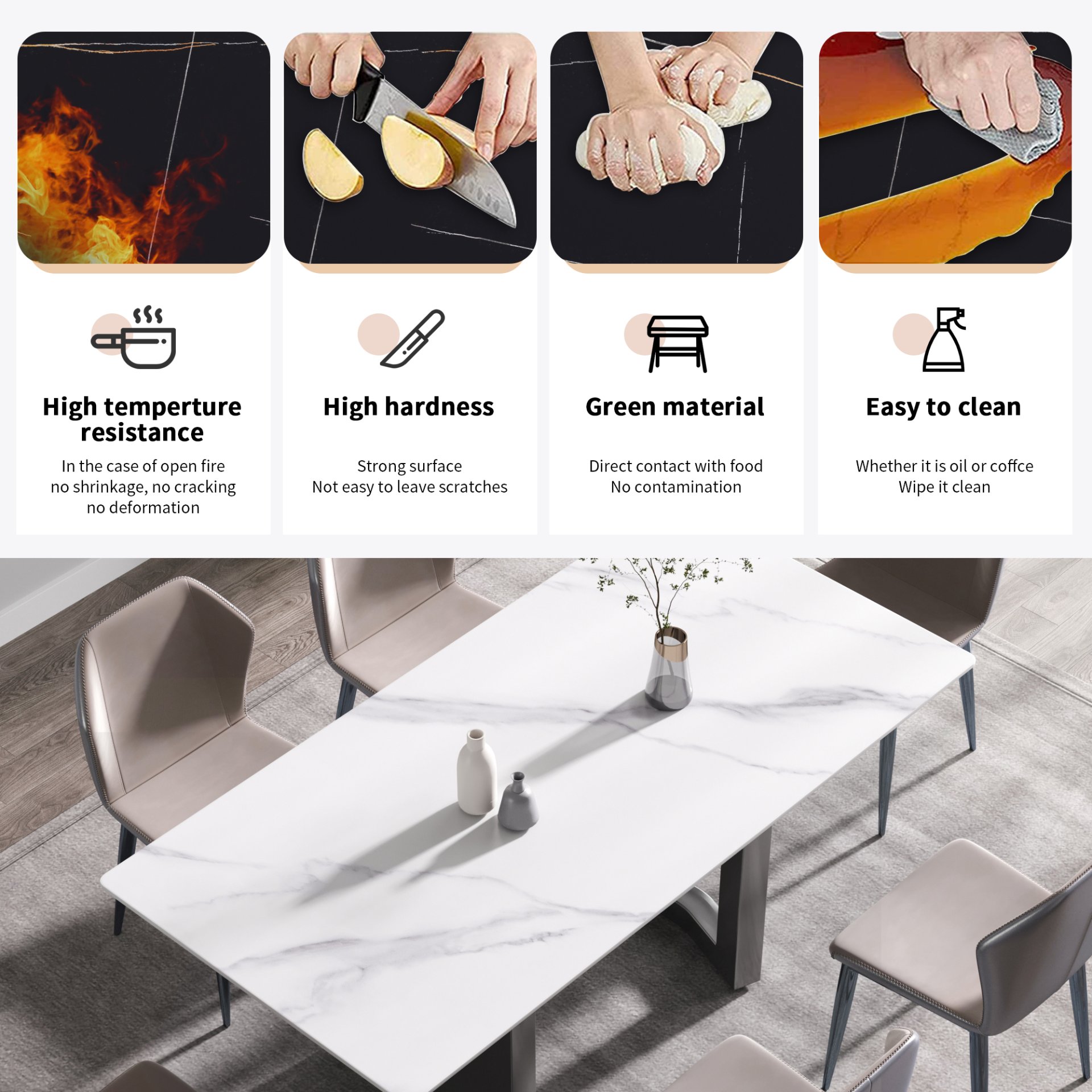 70.87" Modern Artificial Stone White Straight Edge Black Metal Leg Dining Table - White / Black - Image 12