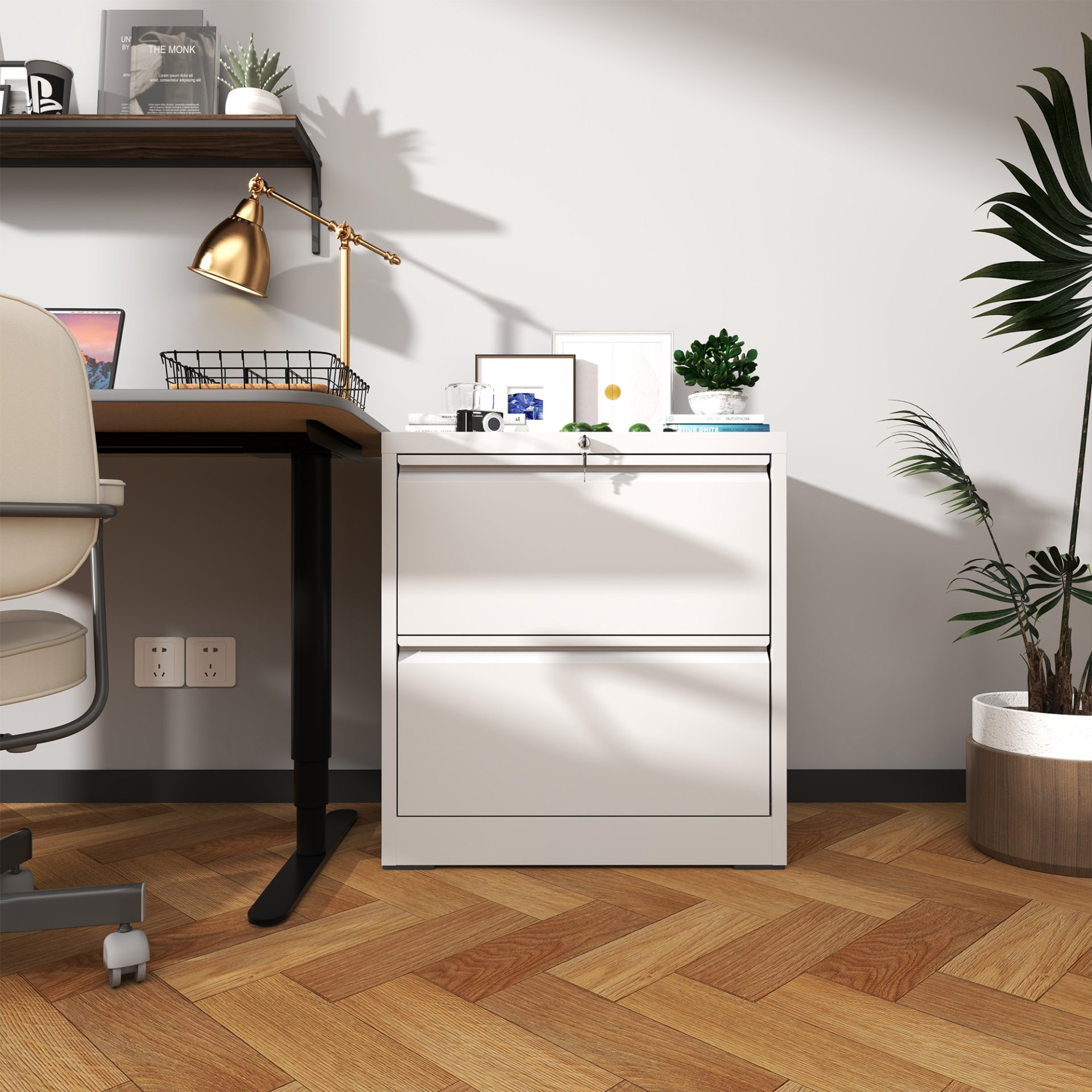 Premium 2 Drawer Metal Lateral File Cabinet With Lock, Steel Filing Cabinet For Home Office - White - Image 2