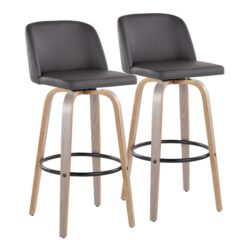 Toriano - Contemporary Fixed - Height Barstool With Swivel With Round Footrest (Set of 2) - Gray