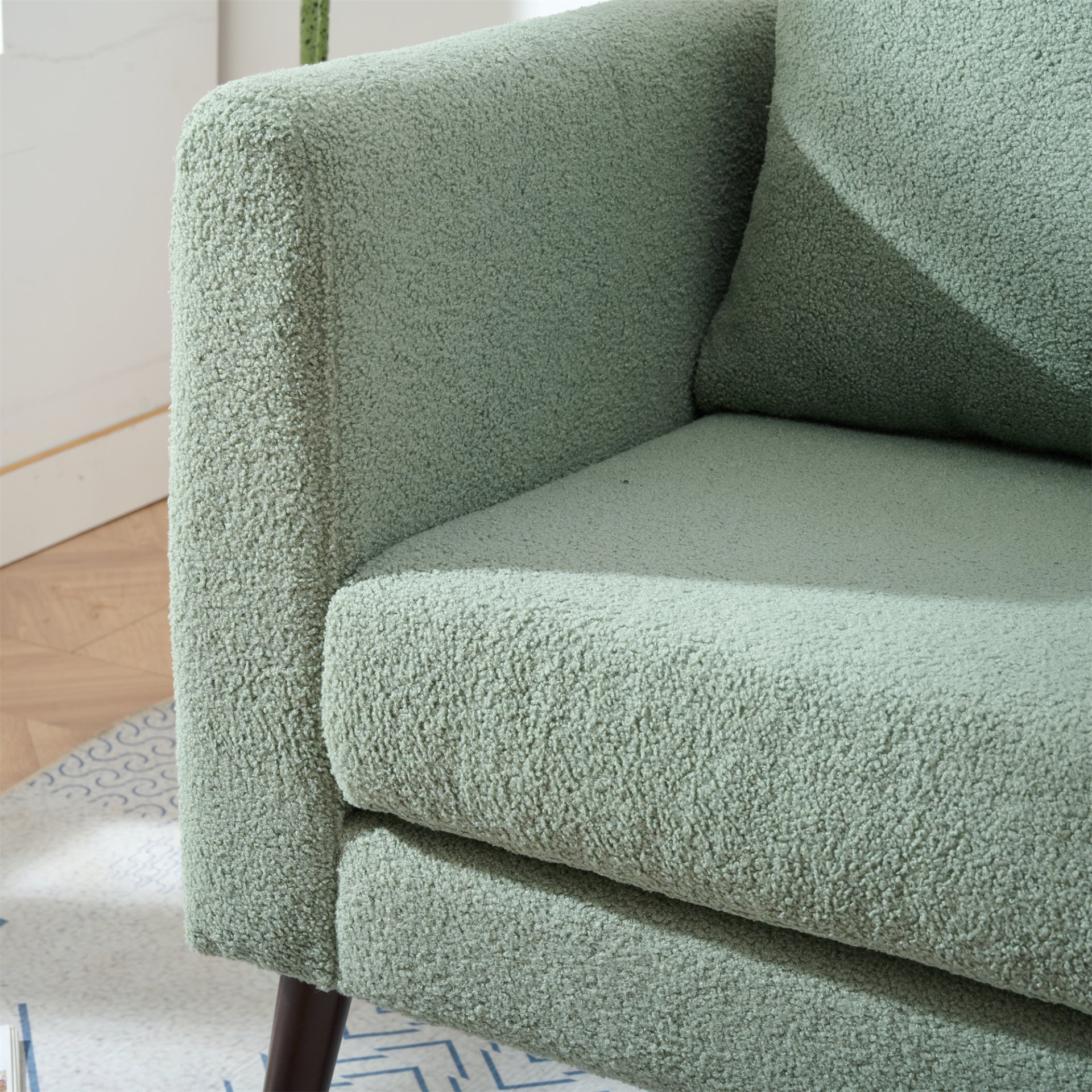 Modern Accent Chair, Upholstered Armchair For Living Room, Mid Century Fabric Lounge Chair With Pillow, Comfortable Reading Chair With Wood Legs For Living Room, Reception Room - Light Green - Image 11