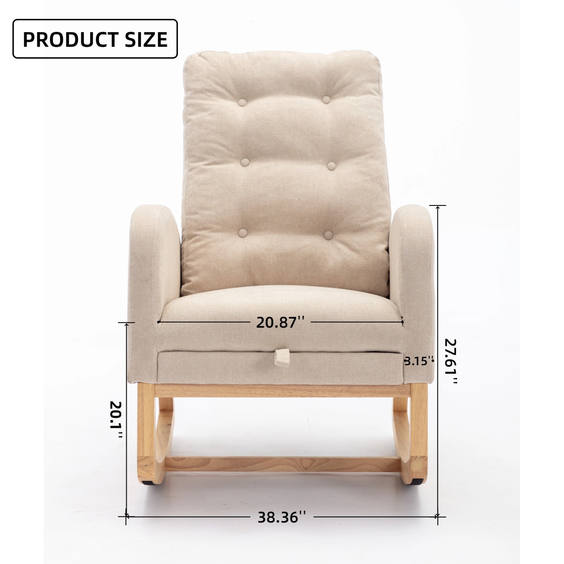 Accent Rocking Chair With Footrest High Back Rubber Wood Rocking Legs Bedroom Living Space - Beige - Image 12