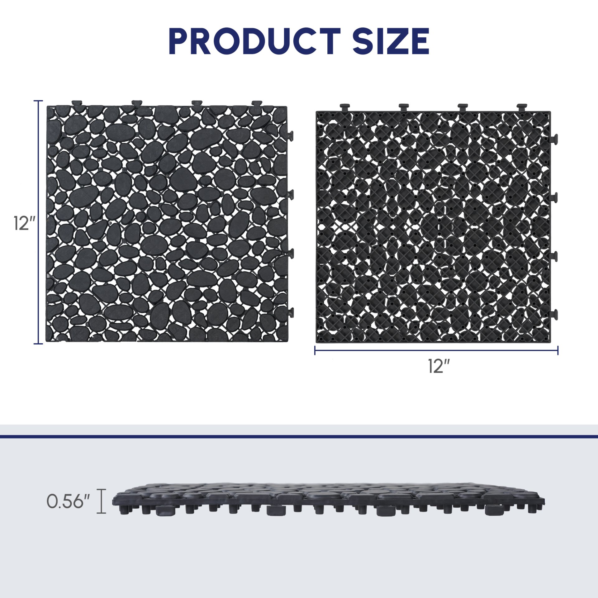 Interlocking Deck Tiles Plastic Waterproof Outdoor All Weather Anti-Slip Bathroom Shower Balcony Porch Strong Weight Capacity Upto 440 Lbs, Pebble Stone Pattern Pack Of 60 - Black - Image 21