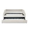 Full Size Elegant Upholstered Tufted Sofa Bed With Trundle, Linen Fabric - Beige - Image 14