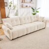 Modern 3 Seater Sofa Set & Pillows Frame, Textured Cover, High Rebound Cushions - White - Image 12