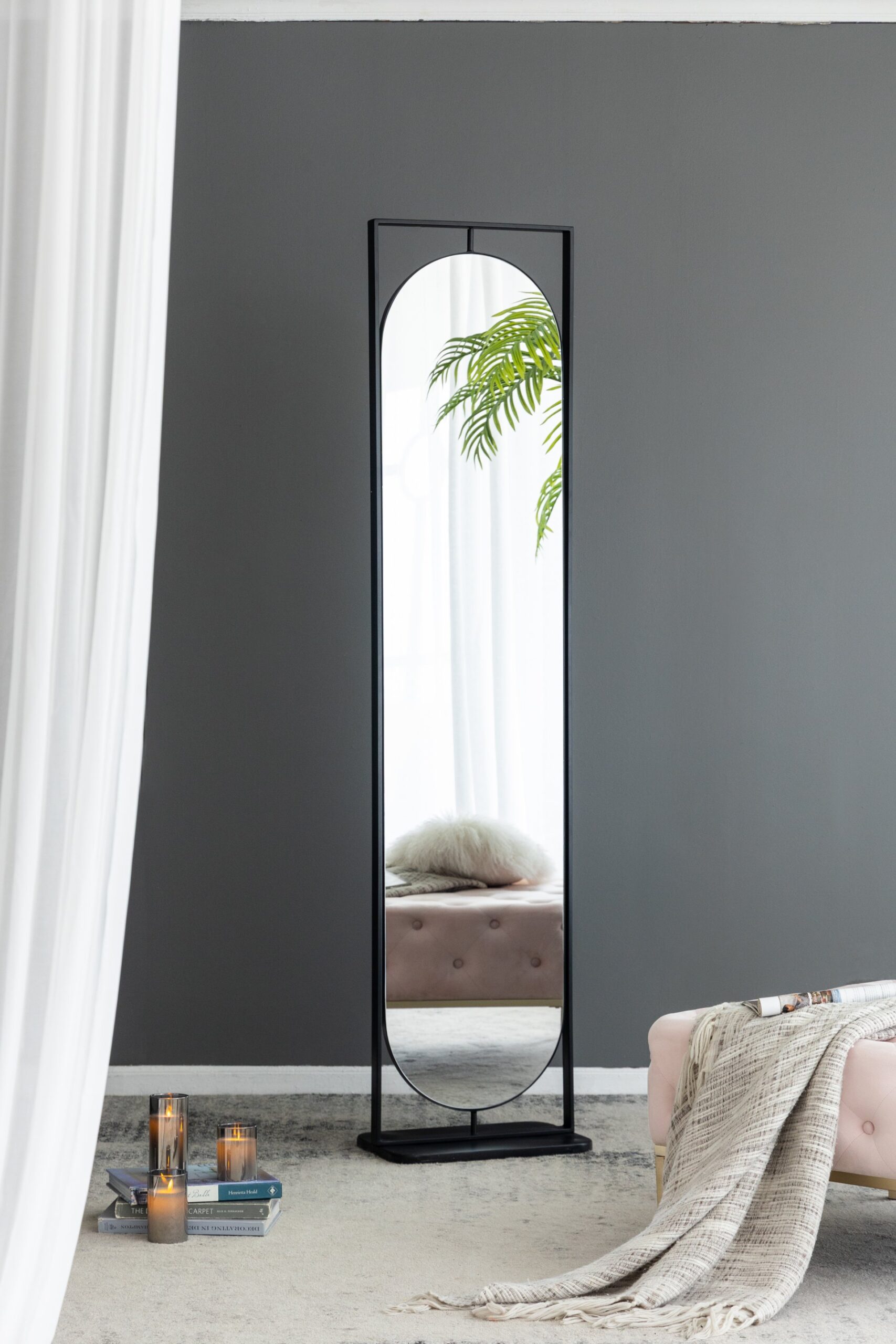 Full Length Standing Mirror, 360° Swivel Floor Mirror For Bedroom - Black - Image 8