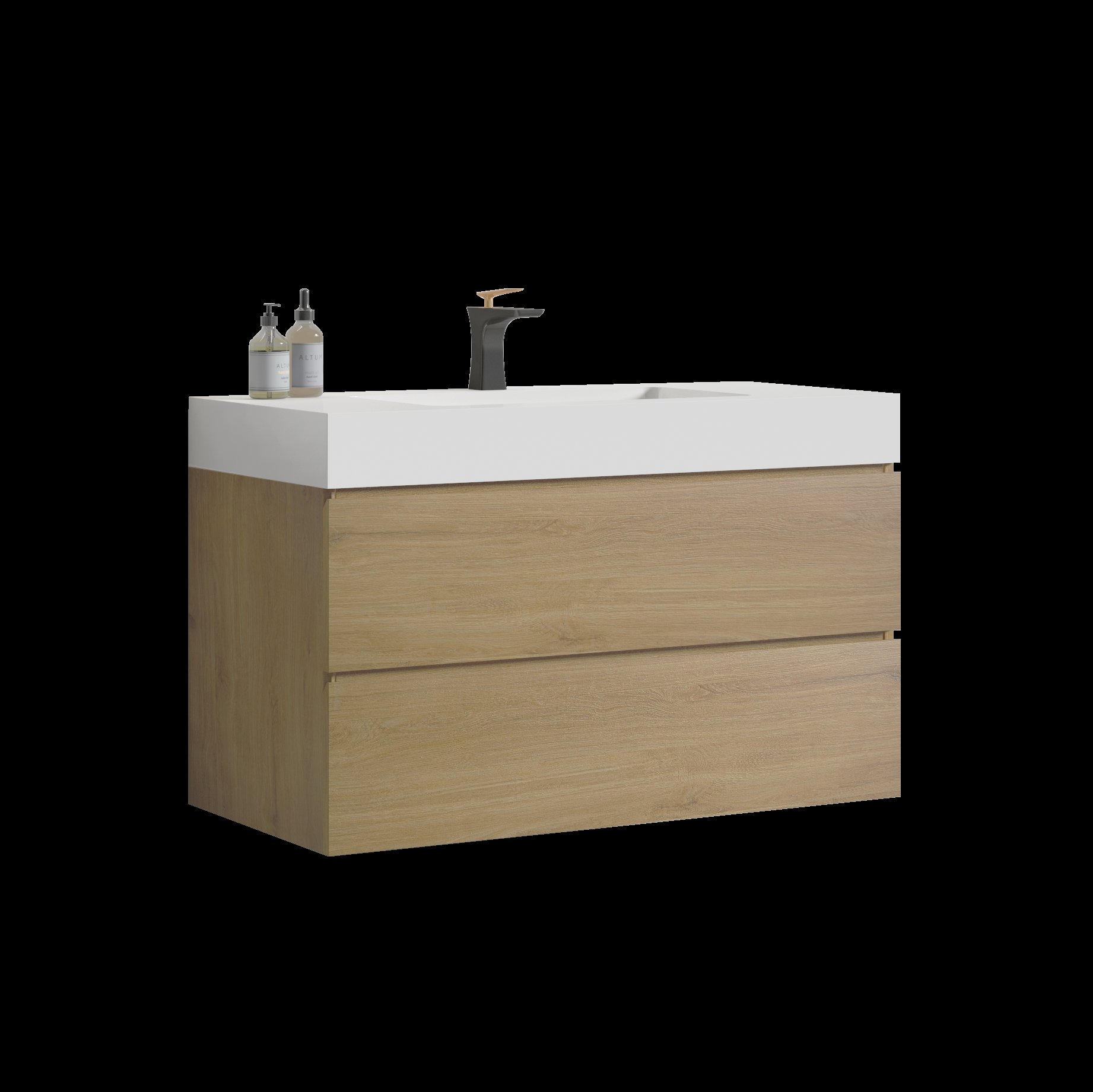 Alice - U042-Alice36-106 Bathroom Vanity With Black Sink, Large Storage Wall Mounted Floating Bathroom Vanity For Modern Bathroom, One-Piece Black Sink Basin Without Drain - Oak / White - Image 5