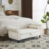 Velvet Multifunctional Storage Rectangular Ottoman Bench With 1 Pillow - Beige - Image 2
