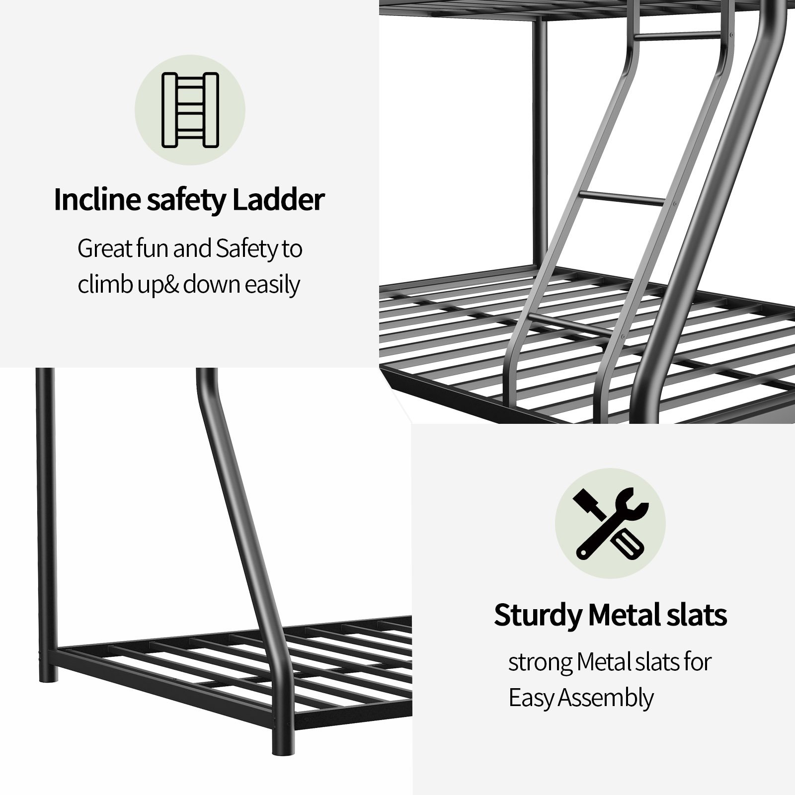 Twin Over Full Metal Bunk Bed Frame With Ladder And Guardrail, Heavy Duty Noise Free Design Metal Construction - Black - Image 8