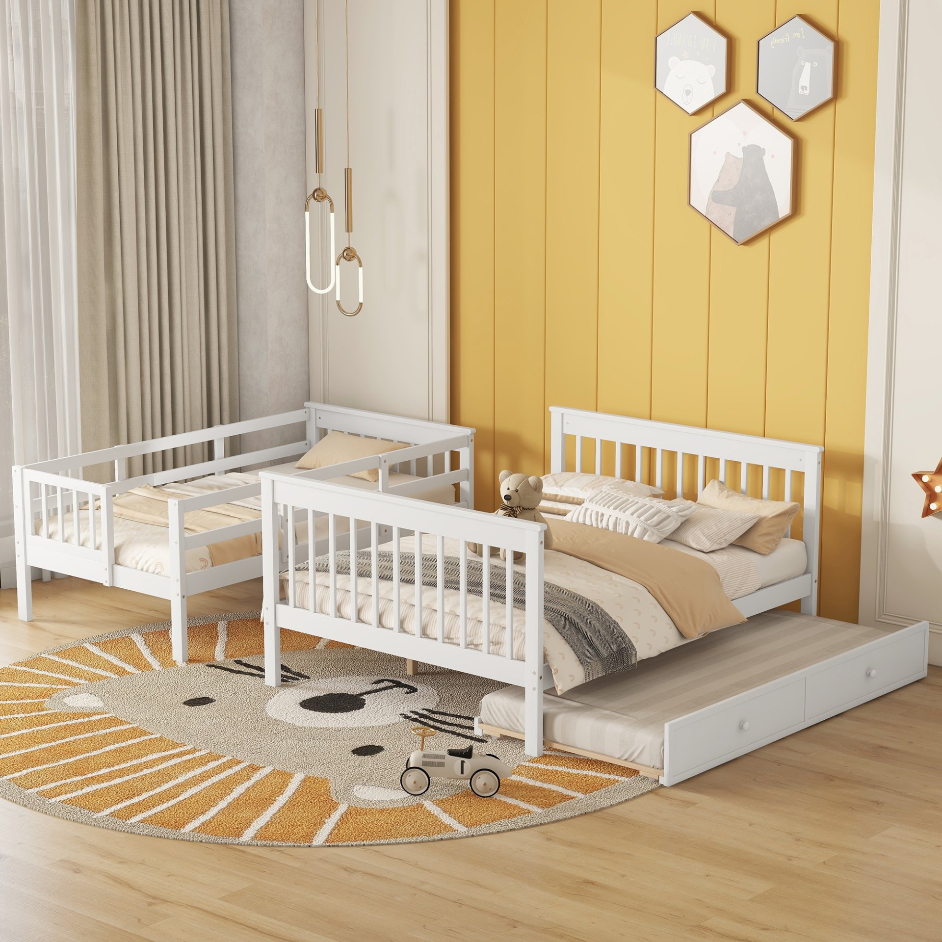 Twin Over Full Bunk Bed With Twin Size Trundle, Storage And Guard Rail For Bedroom - White - Image 3