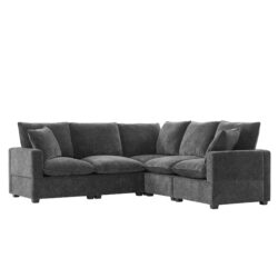 Modern L Shape Modular Sofa, 5 Seat Chenille Sectional Couch Set With 2 Pillows Included, Freely Combinable Indoor Funiture - Black / Gray