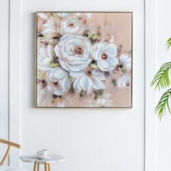Square Framed Wall Art Flower Canvas Print, Home Decor For Living Room Kitchen Foyer Office - Multicolor