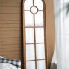 Half Round Elongated Mirror With Decorative Window Look Classic Architecture Style Solid Fir Wood Interior Decor - Brown - Image 4
