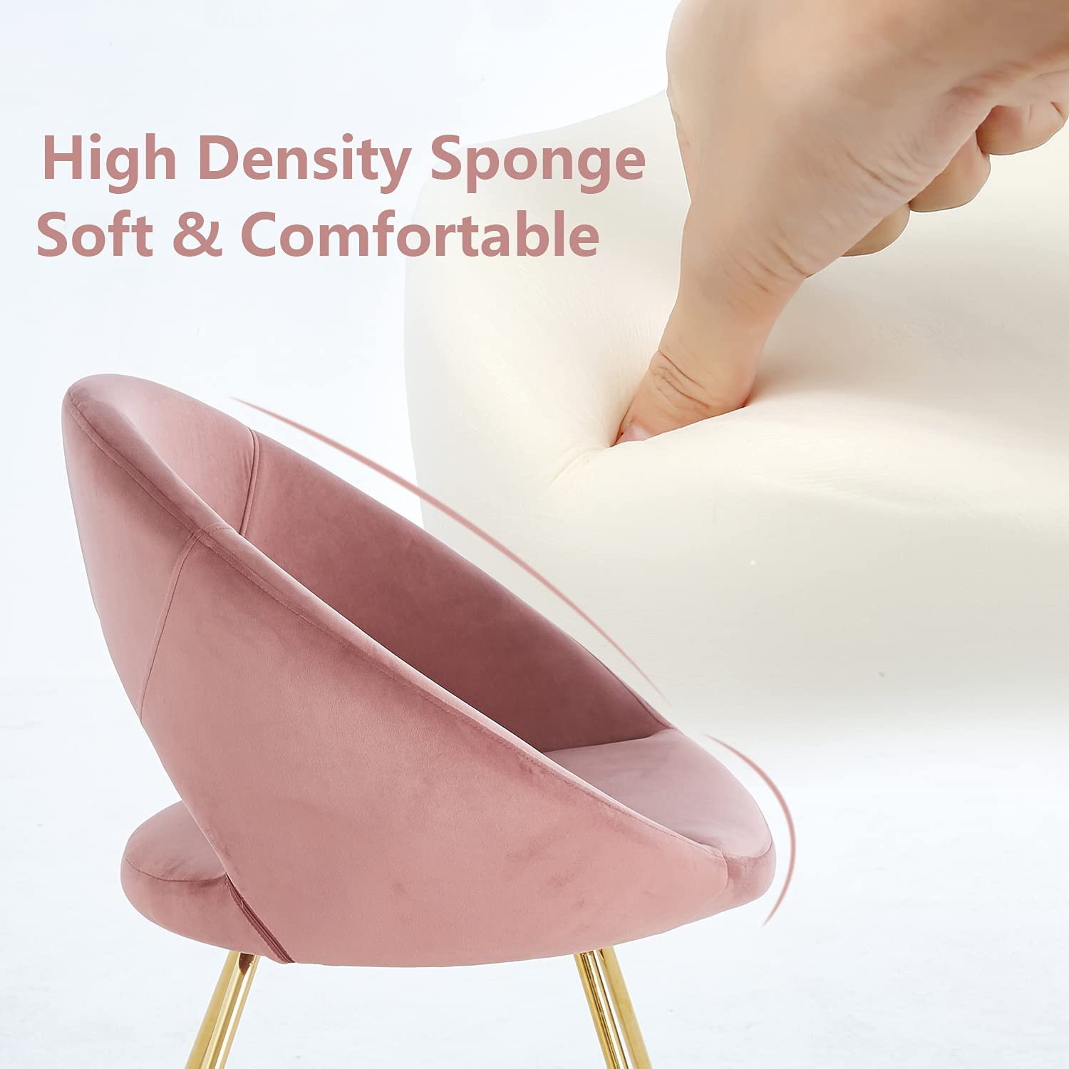 Modern Accent Velvet Chair, (Set of 2) Comfy Upholstered Arm Chair Living Room Furniture Mid-Century Leisure Chair With Metal Frame Legs - Pink - Image 2