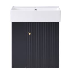 Modern Floating Bathroom Vanity With Ceramic Basin, Perfect For Small Bathrooms, Left Side Storage - Black