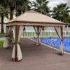 Outdoor Pop Up Gazebo Canopy 11 X 11 Ft With 2 Tier Soft Top And Removable Zipper Netting - Coffee - Image 14