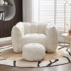 Soft Chenille Bean Bag Chair With High Resilient Foam For Living Room And Bedroom Comfortable Square Lazy Sofa With Footstool - Beige - Image 4