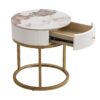 Modern Nightstand With Drawer, Marble Round End Table - White - Image 5
