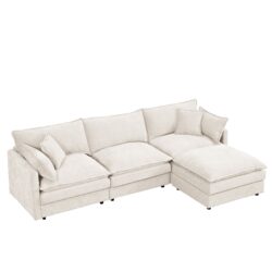 Contemporary Modular Sectional Sofa L Shaped Couch Set With Movable Ottoman Chenille - Beige