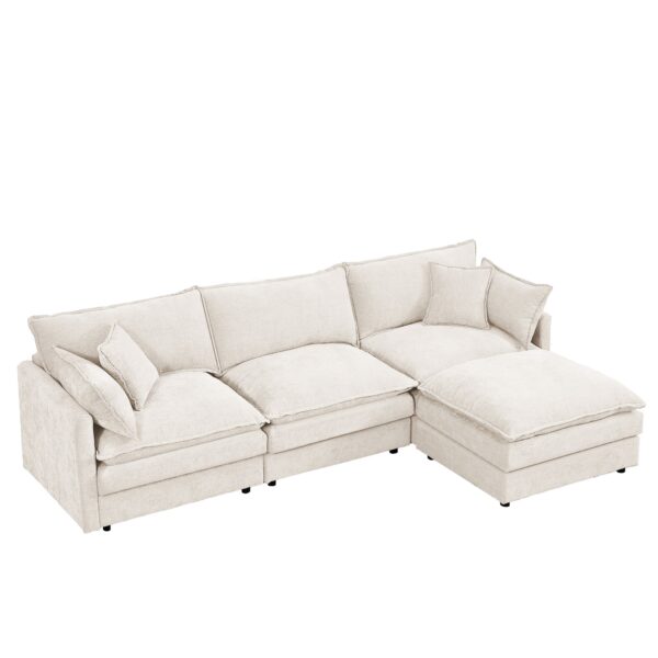 Contemporary Modular Sectional Sofa L Shaped Couch Set With Movable Ottoman Chenille - Beige