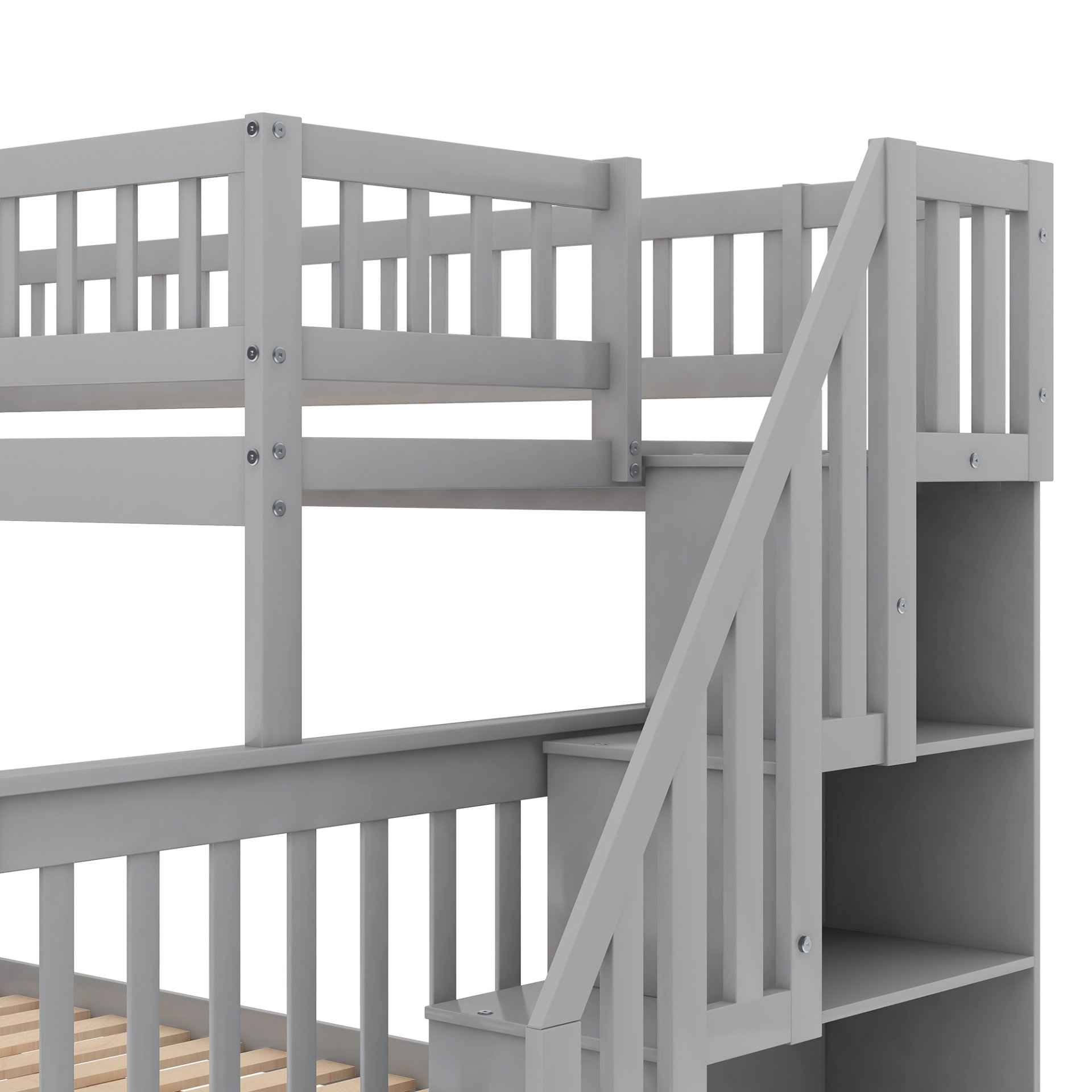 Twin Over Full Bunk Bed With Trundle And Staircase - Gray - Image 6