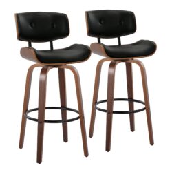 Lombardi - Mid-Century Modern Fixed Height Barstool With Swivel With Round Footrest (Set of 2) - Walnut / Black