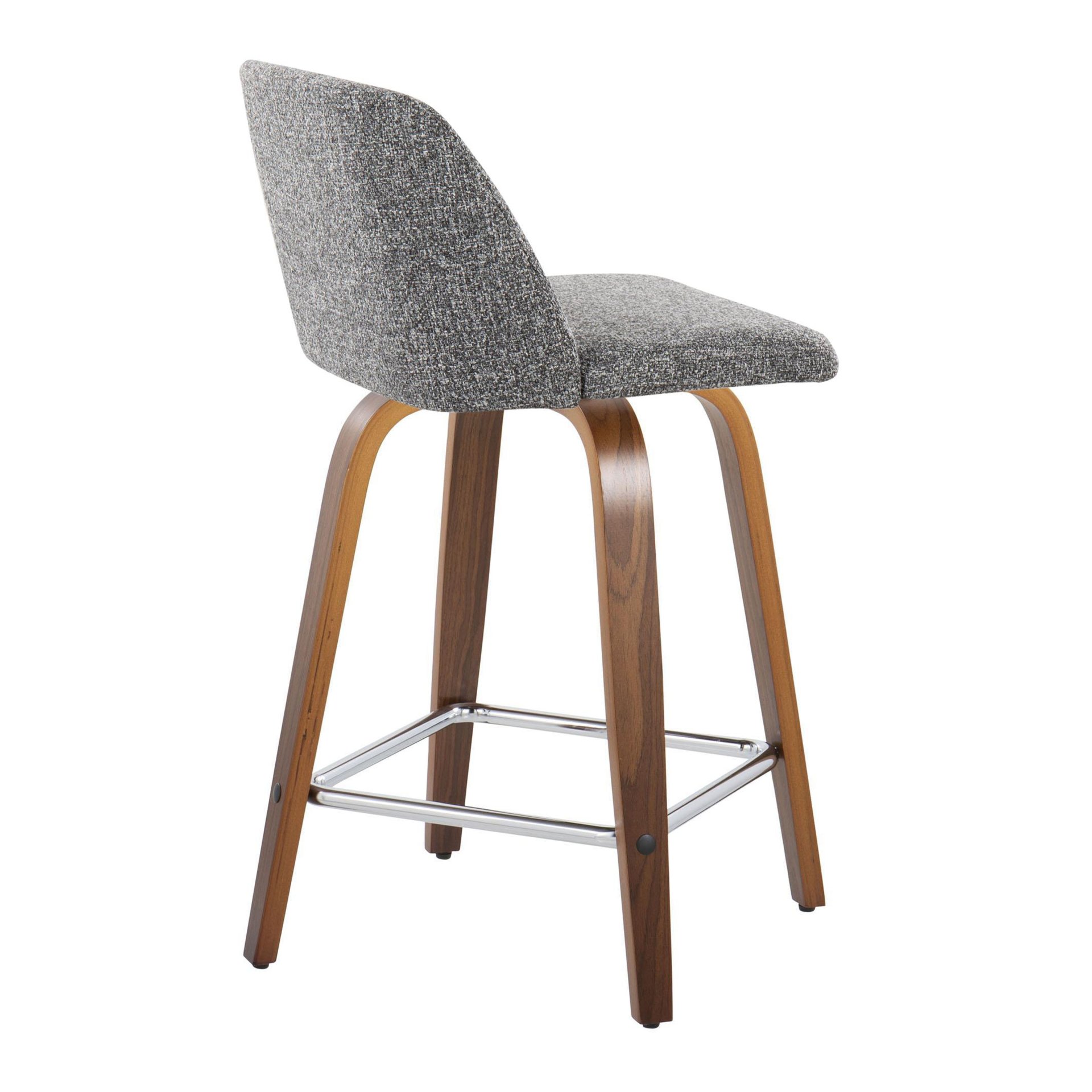 Toriano - Mid-Century Modern Fixed Height Counter Stool With Swivel And Square Footrest (Set of 2) - Walnut / Gray - Image 4