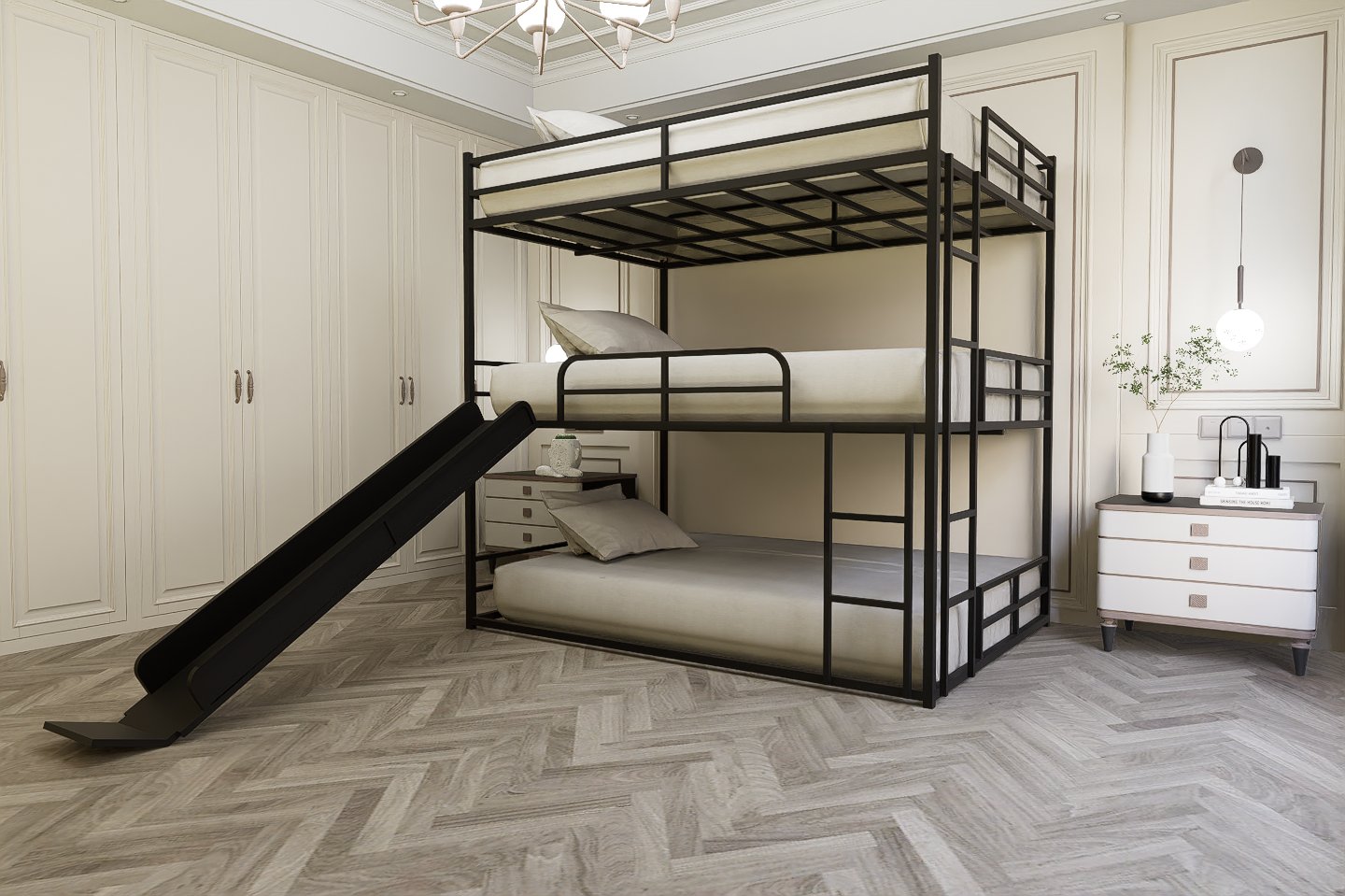 Twin Size House Loft Bed With Slide And Ladder - Black - Image 2