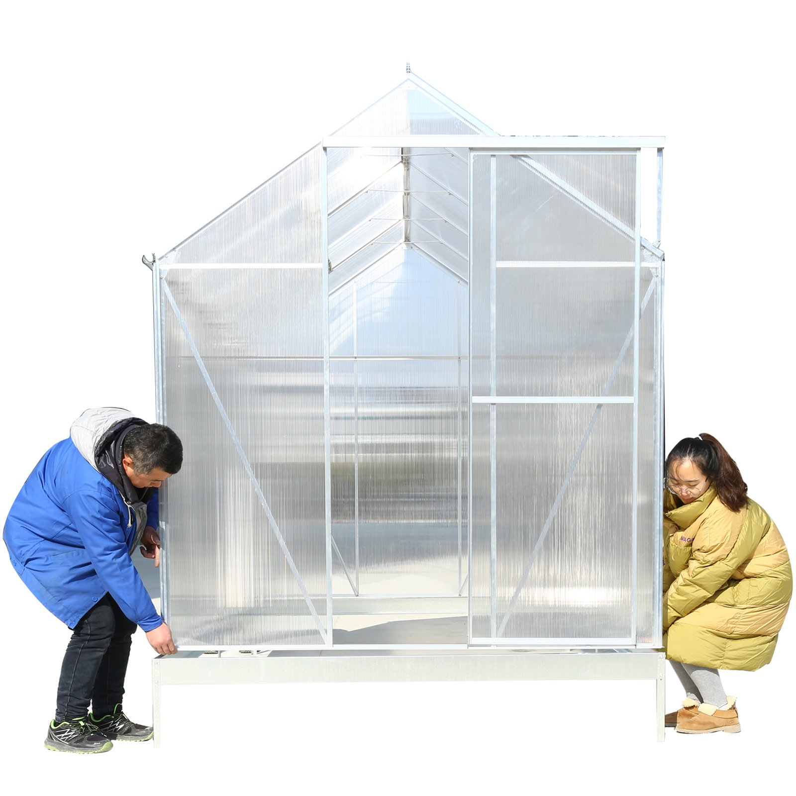6.3'x10.2'x7' Polycarbonate Greenhouse, Heavy Duty Outdoor Aluminum Walk-In Green House Kit With Rain Gutter, Vent And Door For Backyard Garden - Aluminium - Image 14