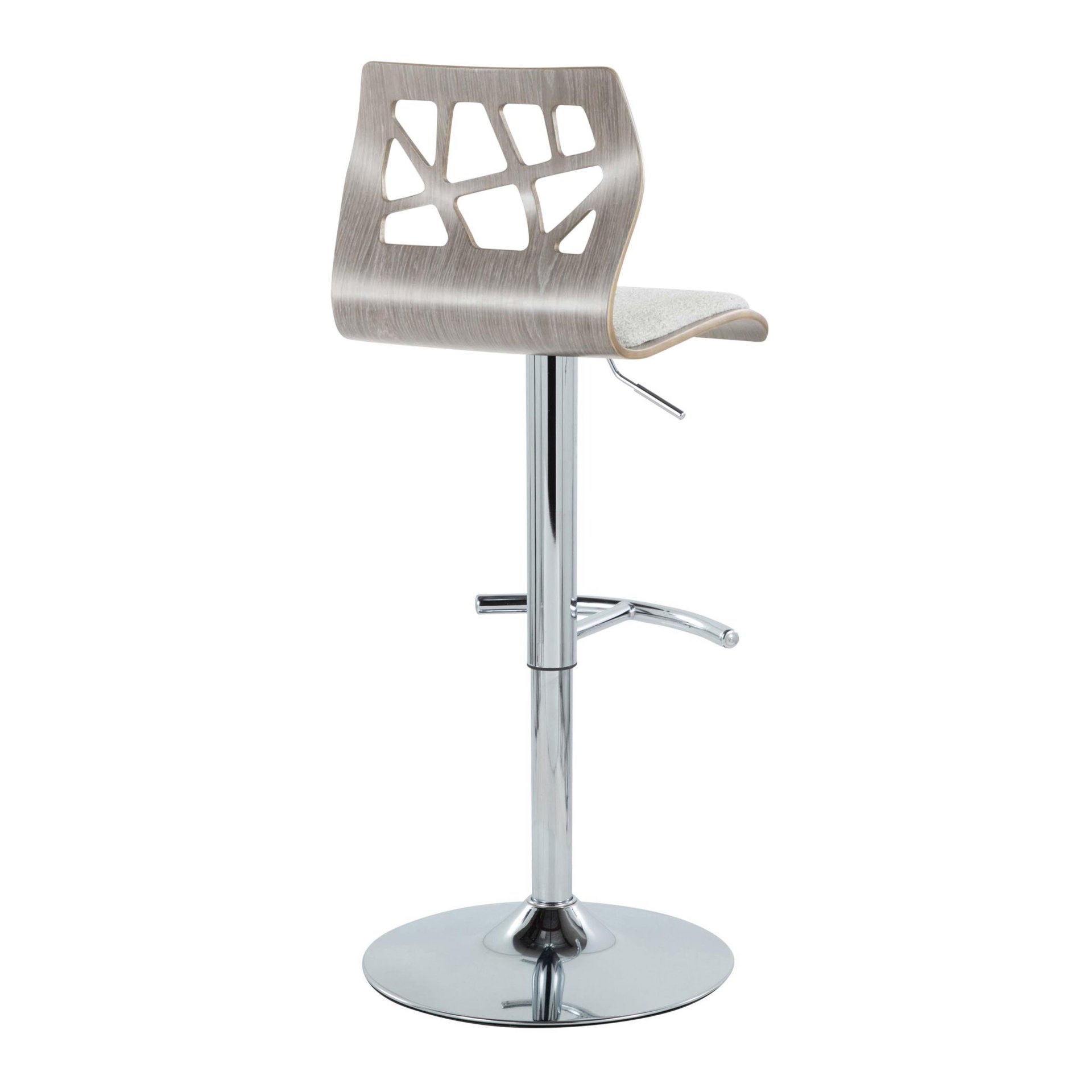 Folia - Contemporary Adjustable Barstool With Swivel With Rounded T Footrest (Set of 2) - Chrome / Light Gray - Image 4