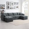 Chenille Modular Sectional Sofa, U Shaped Cloud Couch Set With Double Cushions, 6 Seat Sleeper Sofa Bed With Ottomans, Oversized Indoor Furniture - Dark Gray - Image 10