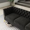 Fx-P83-Bk2 (Sofa) Luxurious Velvet Sofa With Gold Legs, Modern Chesterfield Design, Tufted Upholstery, 3-Seat Couch For Living Room And Office - Black - Image 10
