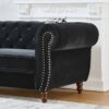 Mid Century Modern Chesterfield Velvet Sofa With Roll Armrest & Nailhead - Black - Image 8