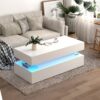 Contemporary Foldable Coffee Table With Drawers And LED White & Metal 3 Tier Design - White - Image 8