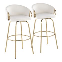 Claire - Contemporary / Glam Fixed - Height Barstool With Swivel With Round Footrest (Set of 2) - Cream