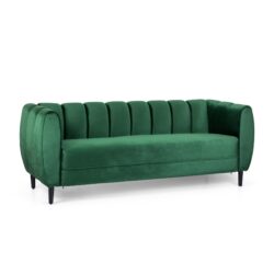 Miranda - Velvet 3 Seater Sofa With Channel Stitching - Emerald